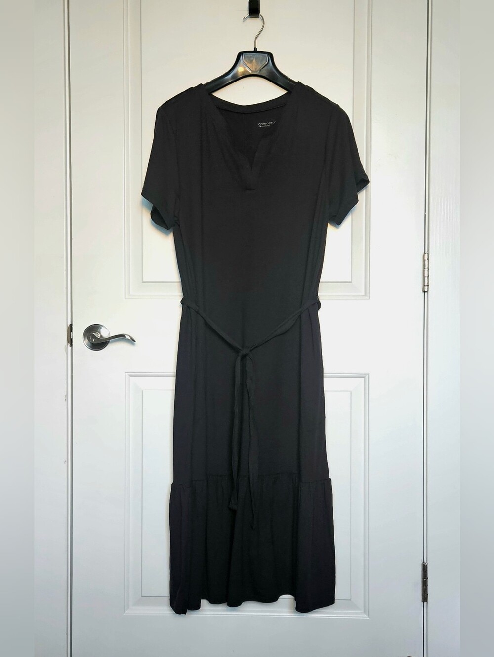 Comfort Code Cozycore Dark Acadamia Black Tiered-Hem Midi Dress Plus Size 1X